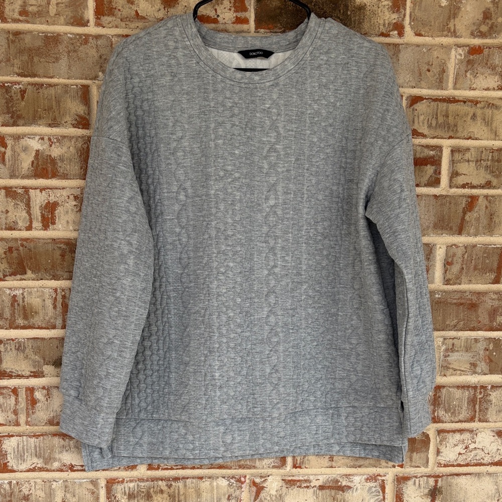Dokotoo Gray Cable Textured Crew Neck Sweatshirt